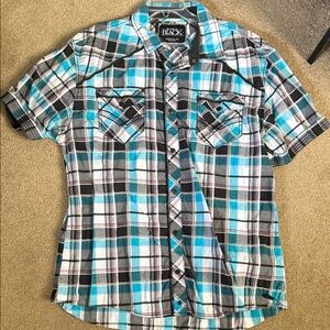 BKE Turquoise and Black Plaid Casual Shirt